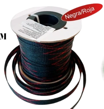 [CA-B1250-NR] MALLA TECHFLEX 12 MM NEGRA Y ROJA 50M